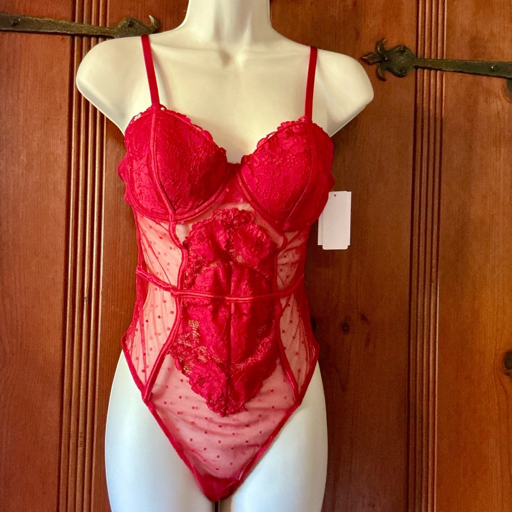 Honeydew Red Polka Dot Mesh Teddy